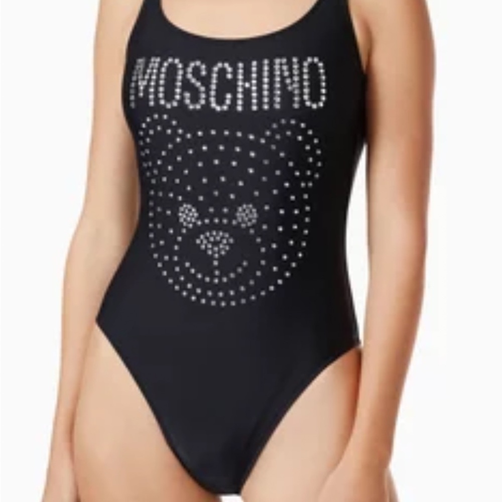 Moschino Black Swimsuit with Studded Bear Motif